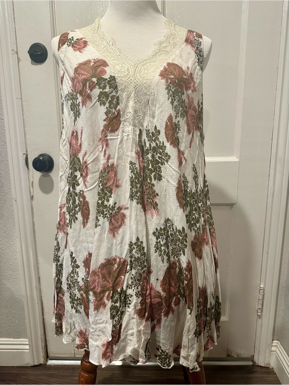 Free People Floral Lace-Trim Tunic Semi-Sheer Slip Dress Boho Chic Women’s M